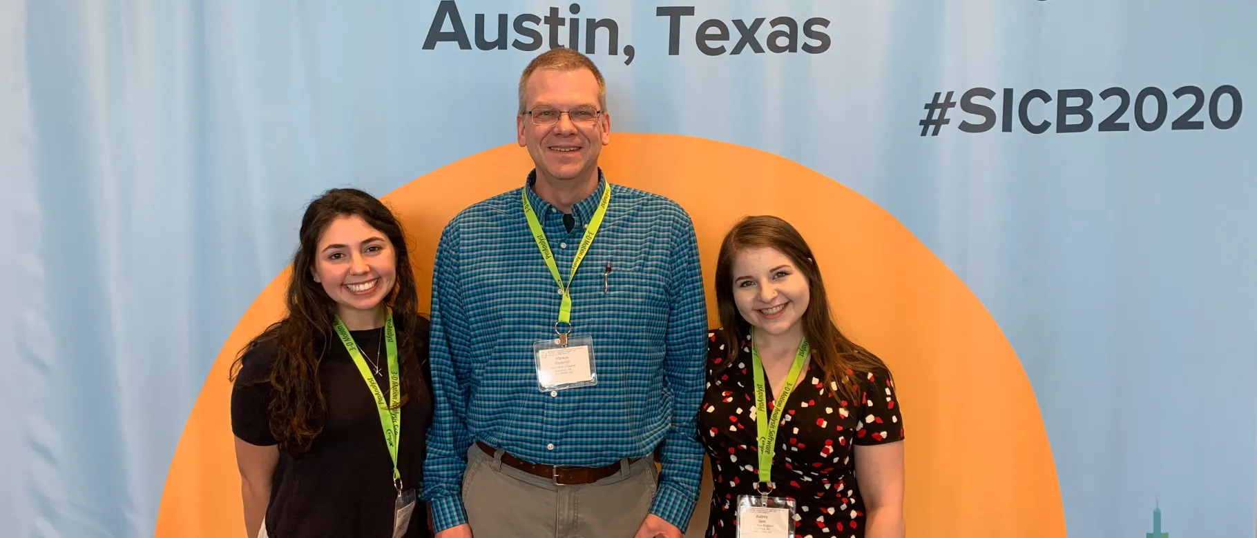 Professor of Marine Sciences Markus Frederich with students Ariella Danzinger and Aubrey Jane in Austin, Texas