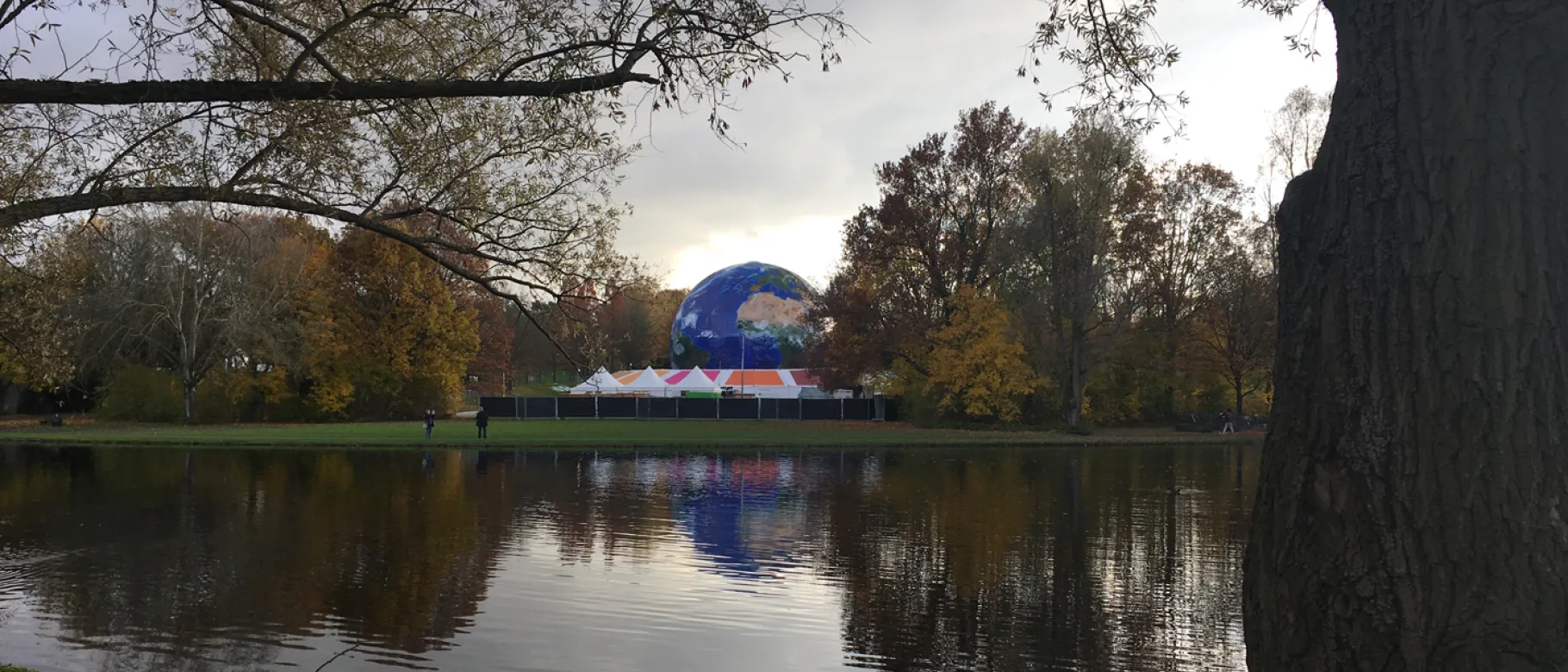 A visual display of the Earth at Rheinaue Park, where one of the two conference venues, the Bonn zone, was held. Each of the var