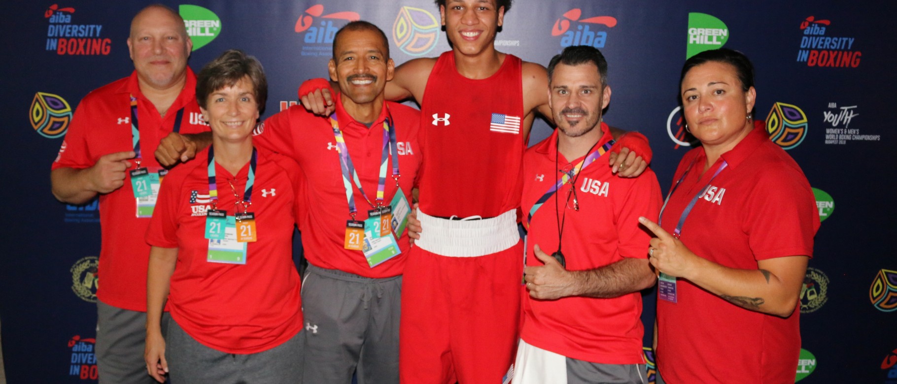 Jodie Hermann, second from left, with USA Boxing athlete and coaches in Hungary