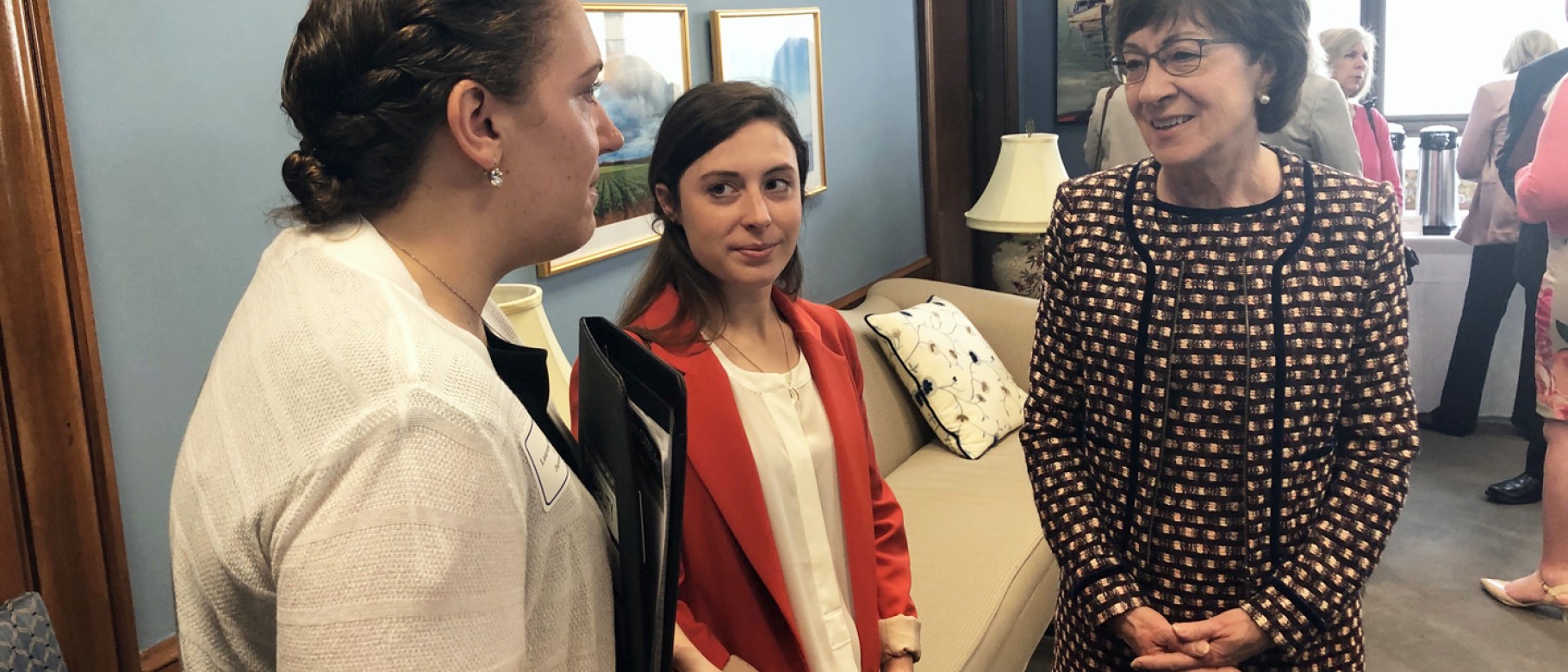 LEND trainees Lauren Bartholomew and Aly Deardorff visit with Senator Susan Collins on Capitol Hill.
