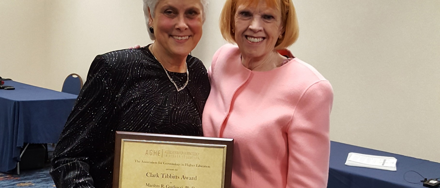 Marilyn Gugliucci (left) poses with Betsy Sprouse, the lead nominator for the Tibbitts Award, which Gugliucci received at the an