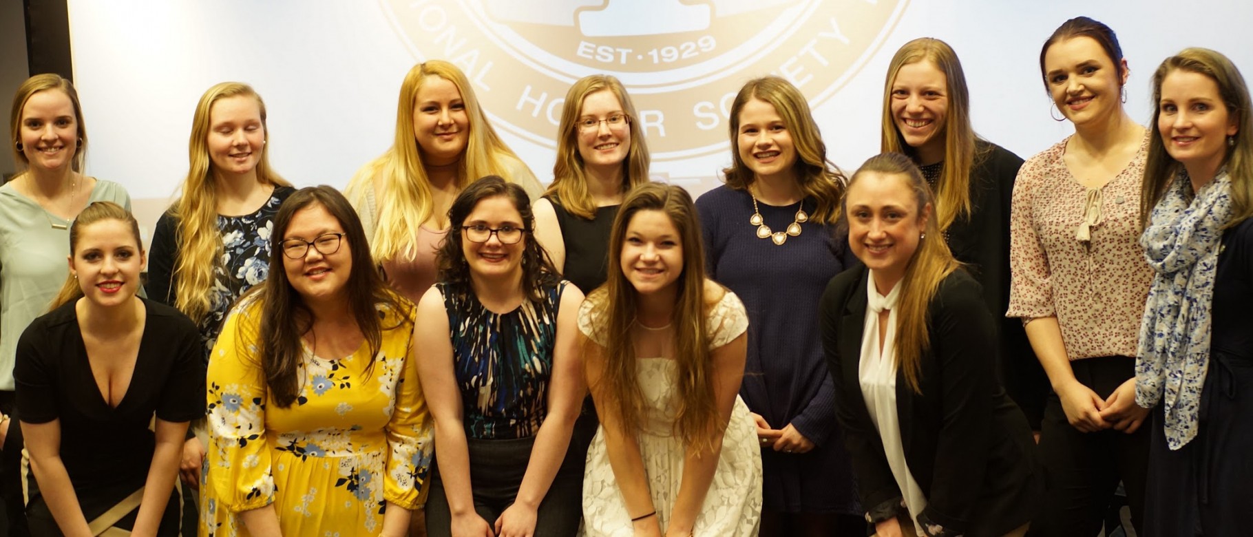 Inductees to UNE's Psi Chi chapter for the 2017-2018 academic year, along with Associate Professor and Psi Chi faculty advisor J