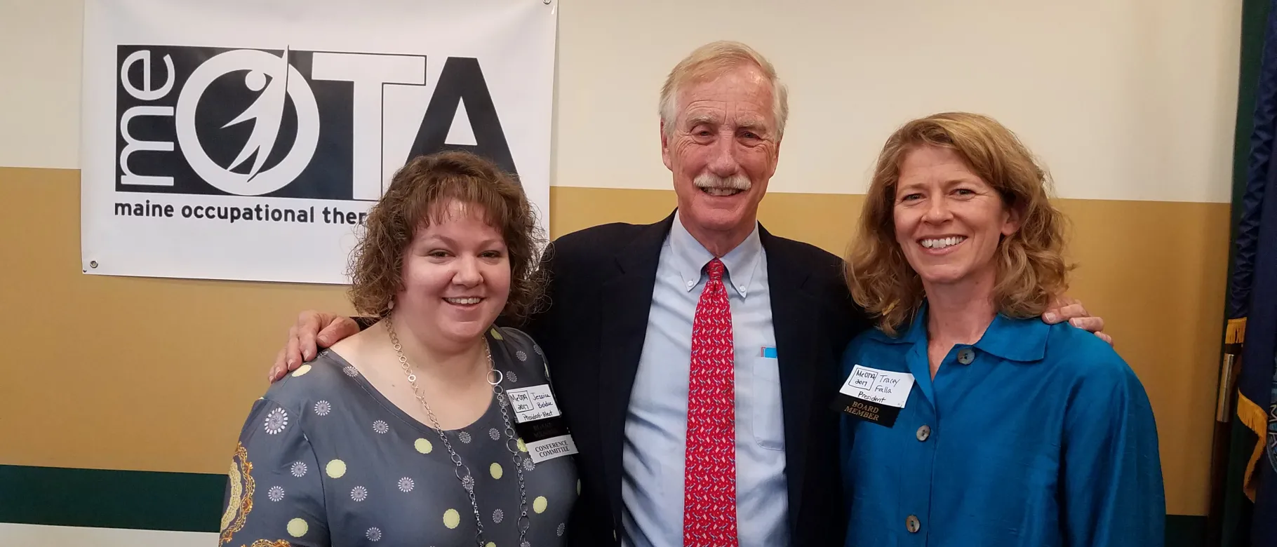 Jessica Bolduc, Senator Angus King, and current MeOTA President Tracey Falla