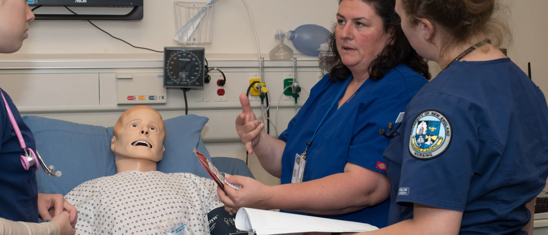 UNE Nursing students work in the Simulation Lab