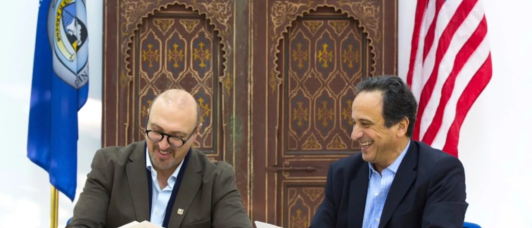 Anouar Majid, Ph.D., and Carl Jubran, Ph.D. sign a study abroad agreement