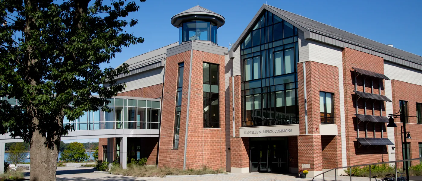 exterior view of the danielle ripich commons on the biddeford campus