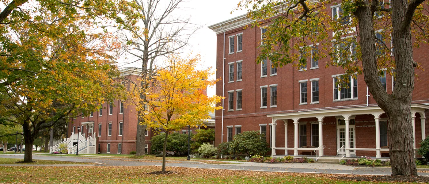 The U N E portland campus quad in the fall