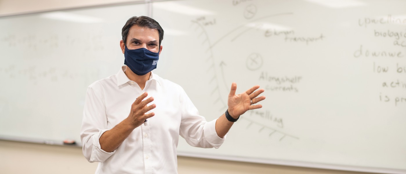 Professor wears mask in classroom