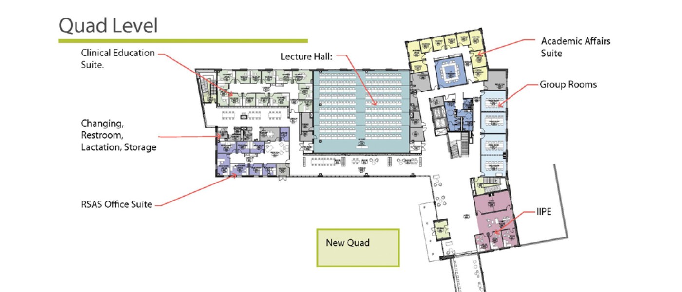 Map of the quad level for the upcoming U N E College of Osteopathic Medicine building