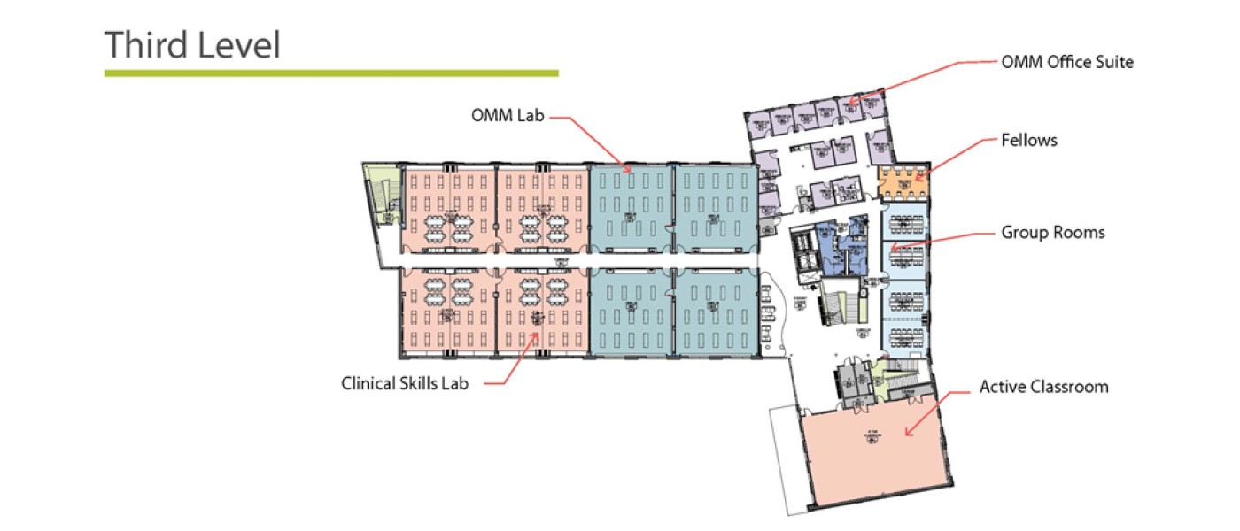 Map of the third level for the upcoming U N E College of Osteopathic Medicine building