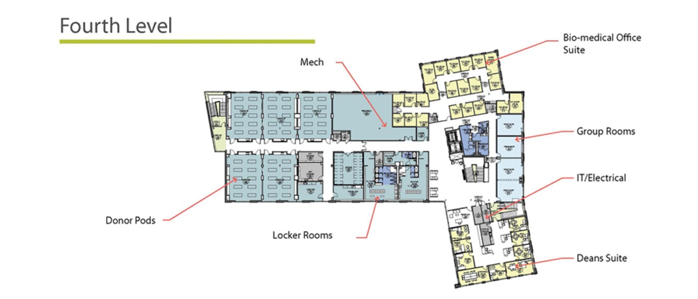 Map of the fourth level for the upcoming U N E College of Osteopathic Medicine building