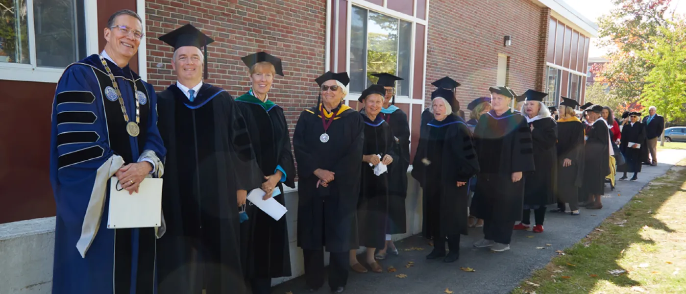 U N E President James Herbert with members of the Deborah Morton Society