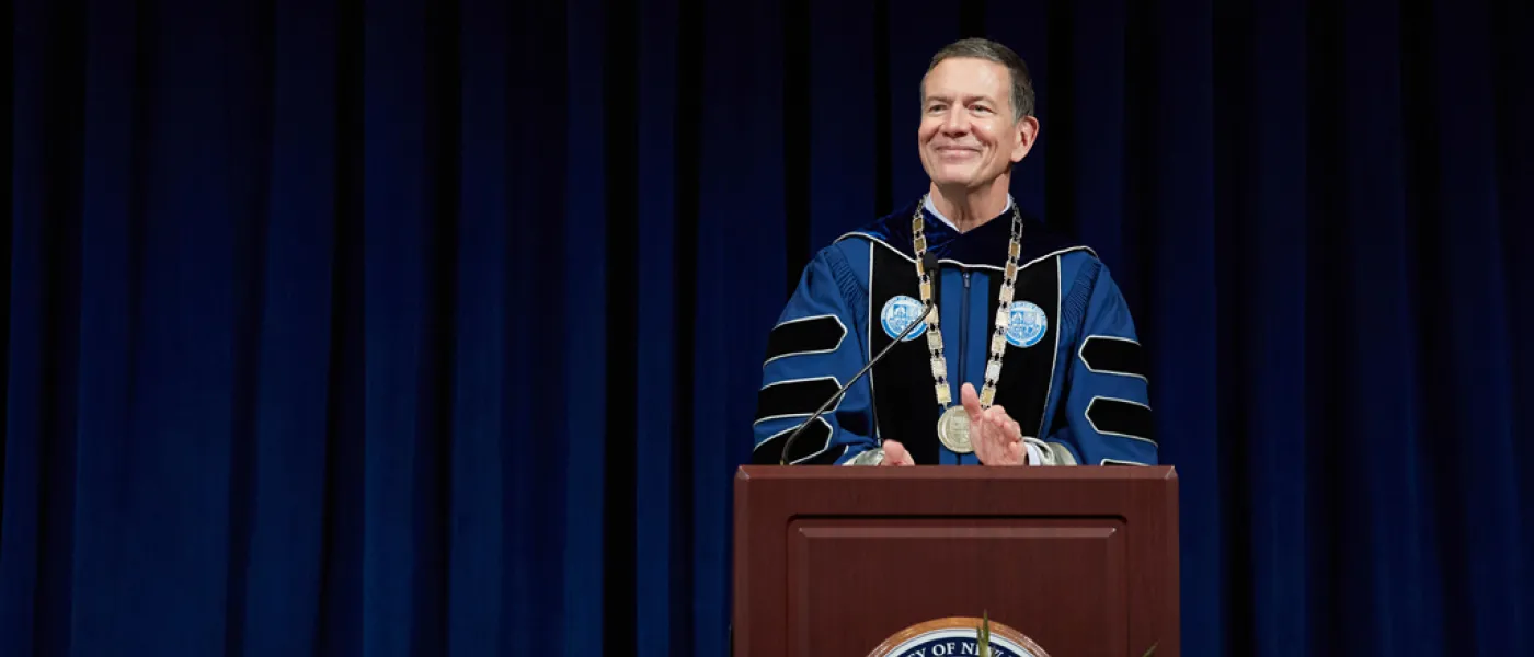 U N E President James Herbert speaking at the 59th Annual Deborah Morton Society Convocation
