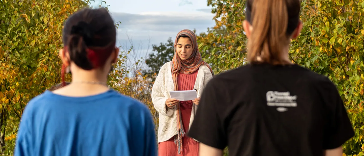U N E students speaking at the Women's March