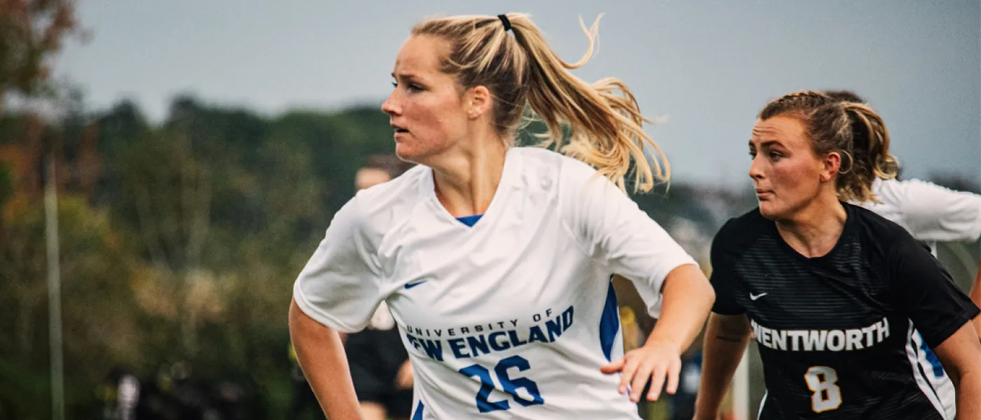 U N E soccer player during a game