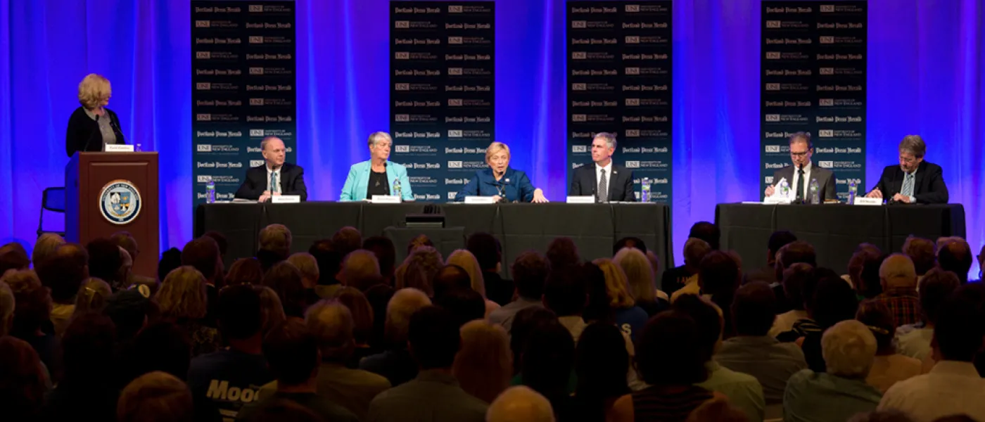 Janet Mills speaking at UNE