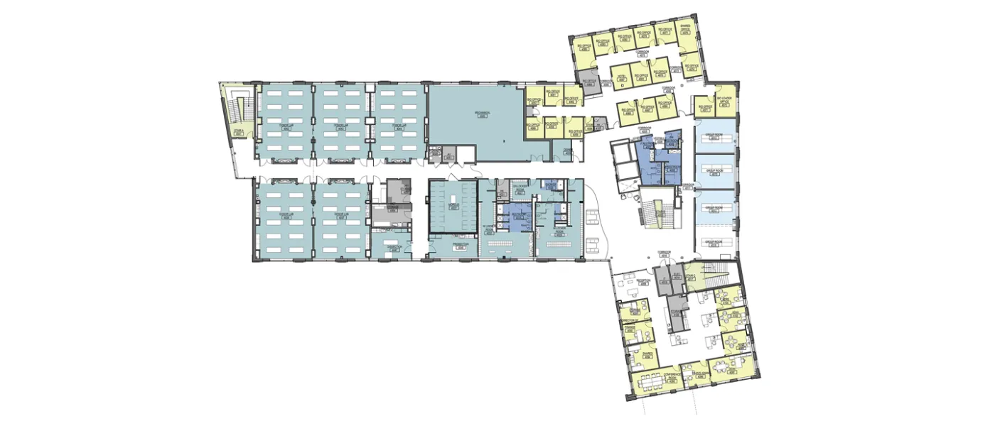 Map illustration of the new COM building's fourth floor
