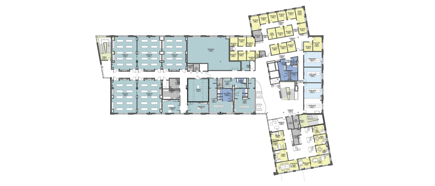 Map illustration of the new COM building's fourth floor