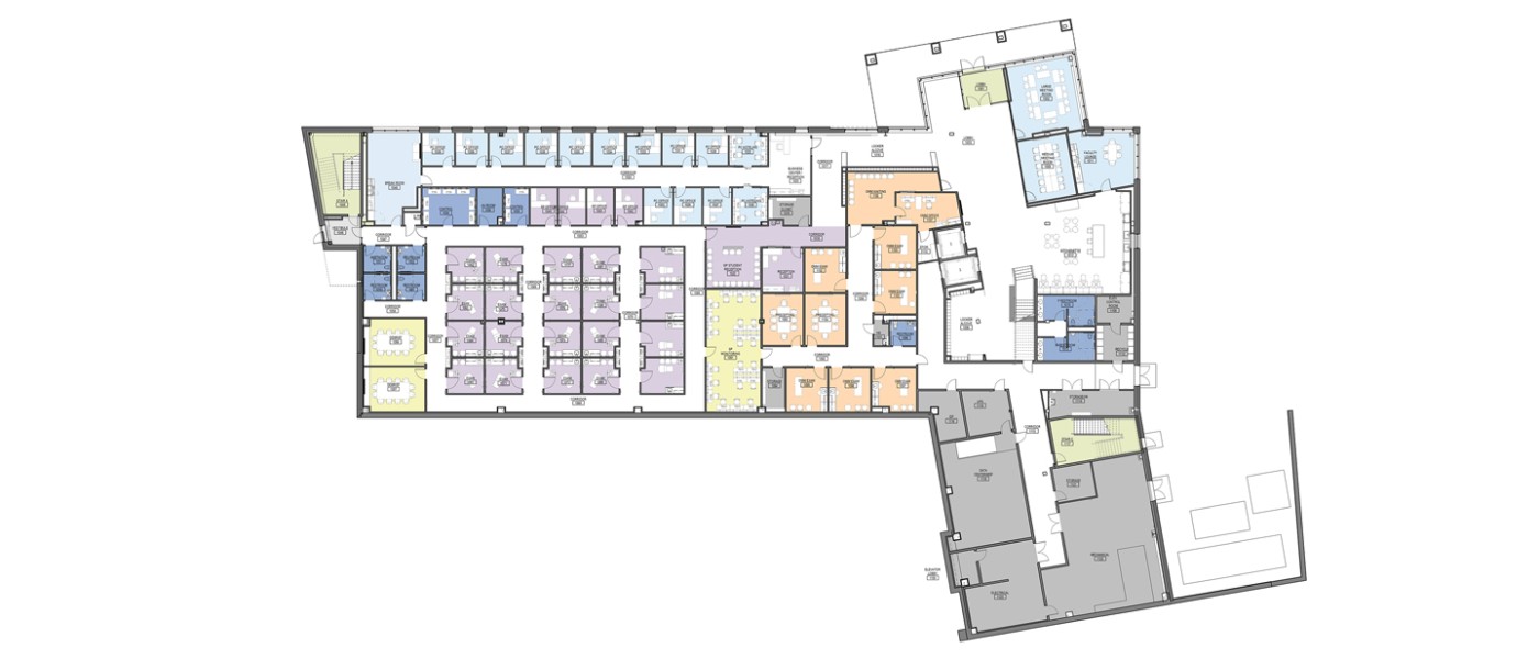Map illustration of the new COM building's ground floor