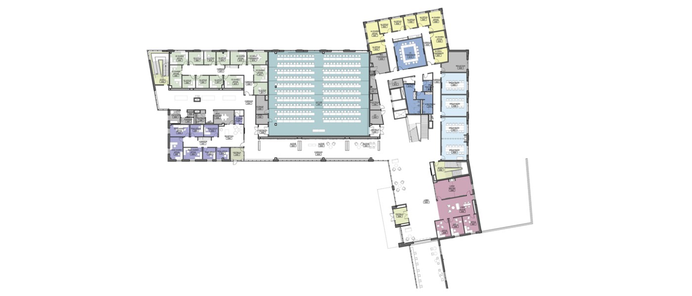 Map illustration of the new COM building's quad level