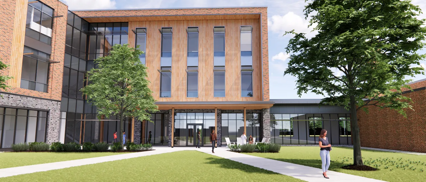 CGI rendering of the Quad entrance to the upcoming COM building