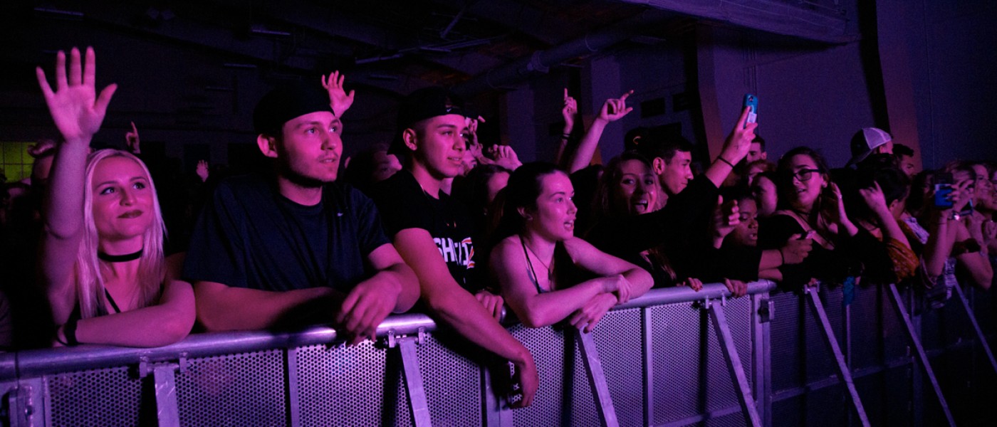 Students front row at a U N E spring concert