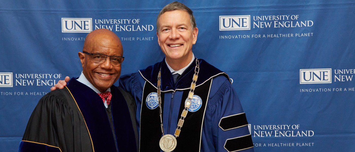UNE President James Herbert poses with Ronald A. Crutcher