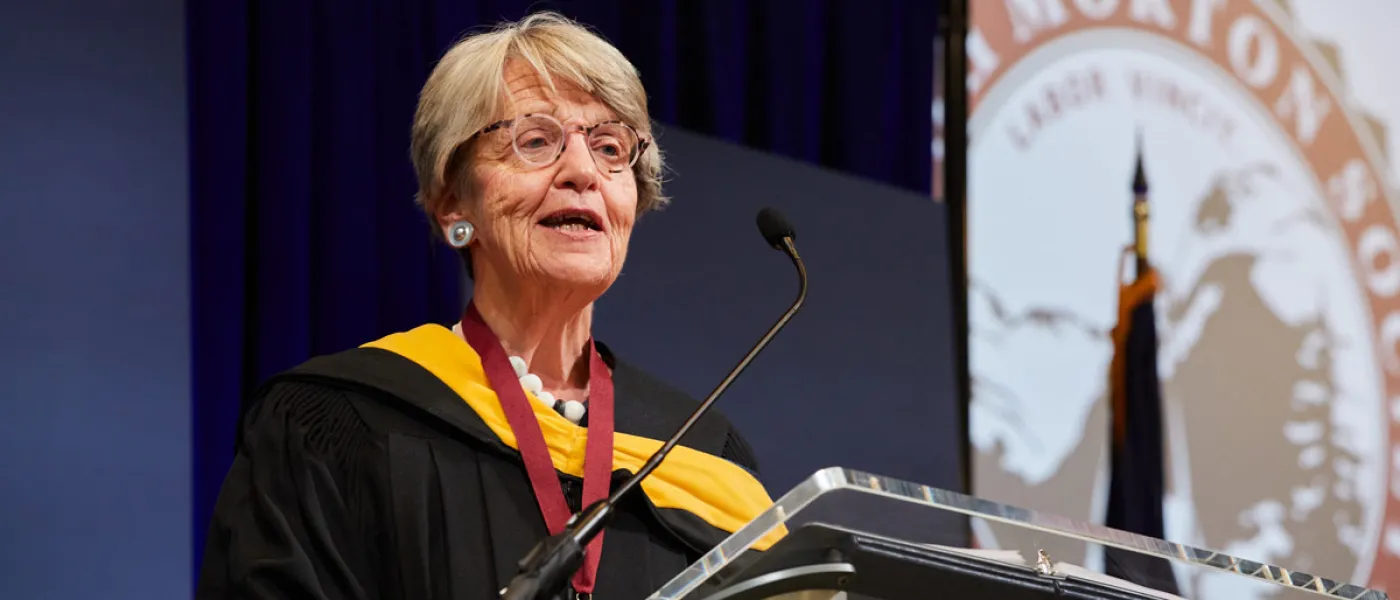 Deb Morton recipient Trish Riley speaks at the event