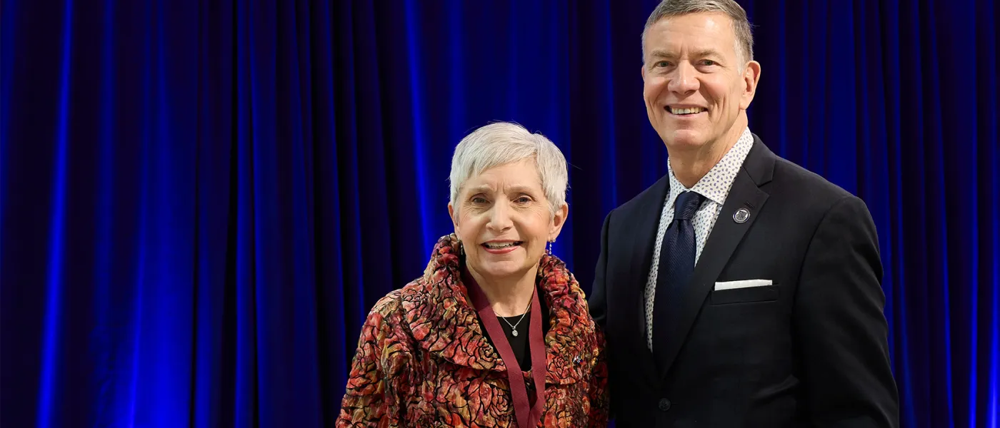 Deborah Morton Society awardee Karin Gregory with President James Herbert
