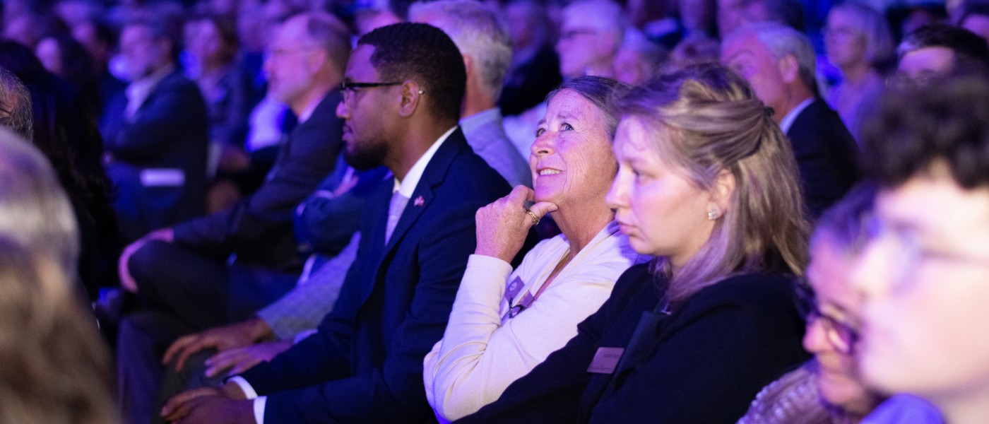 The audience listens to the Bush lecture