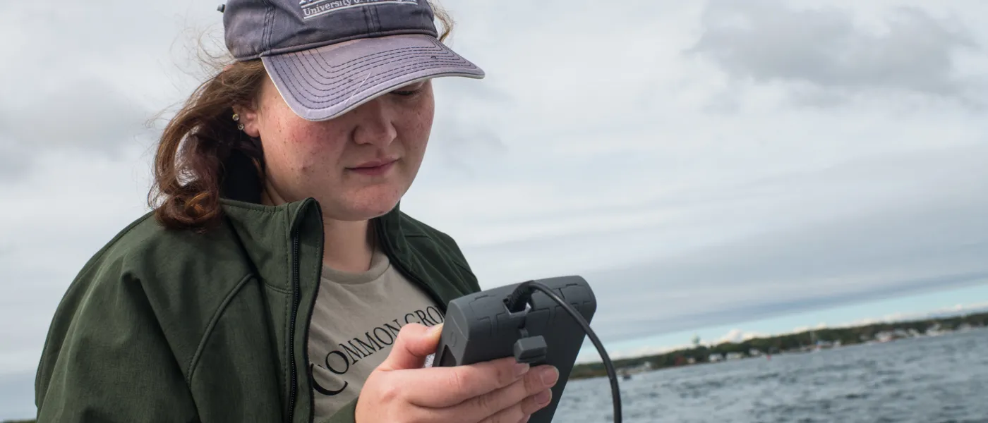 A student does research on Goat Island