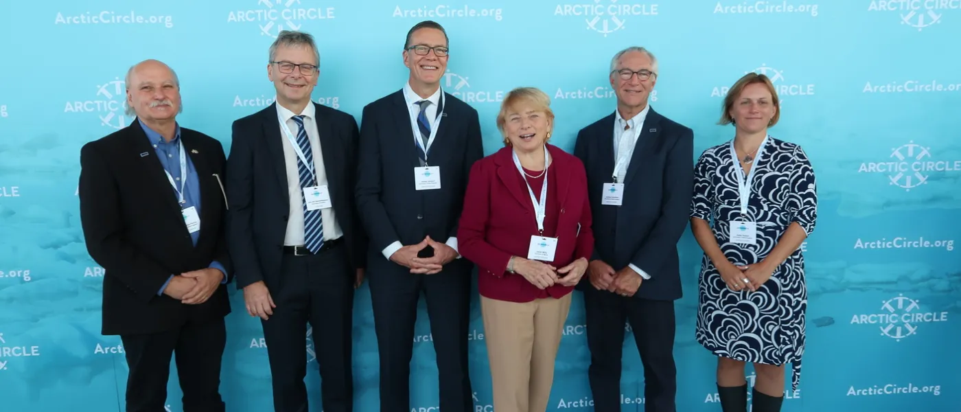 The UNE delegation with University of Iceland president Jón Atli Benediktsson and Governor Janet Mills