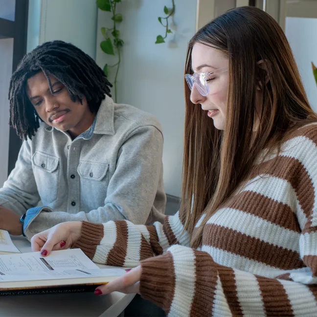 Two students study together