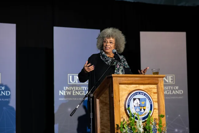 Angela Davis addresses the crowd