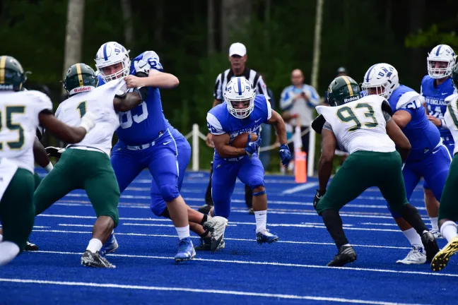 More than 2,000 fans came out to Blue Storm Stadium for UNE's first home football game