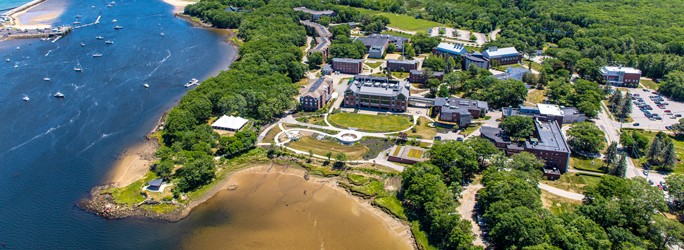 Aerial image of U N E's Biddeford campus