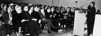 Martin Luther King Jr. speaking at St. Francis College in 1964