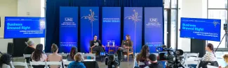 Mary Allen Lindemann and Penny Guyton, MBA, assistant teaching professor and program director of Business Administration in the College of Business during the Spark Conversation