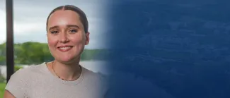 UNE graphic with student photo of Isabel Ryan