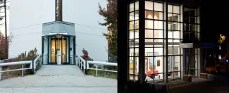 Exterior images of both the Biddeford and Portland campus art galleries