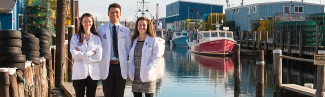 Students of University of New England Dental School near the waterfront in Portland, Maine.