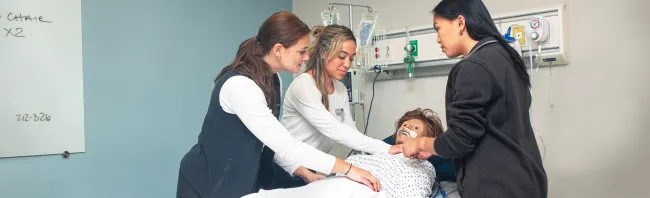 Physical therapy students learning in the UNE simulation lab