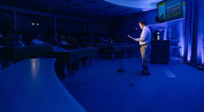 The third Health Care Story Slam at the University of New England included eight storytellers with varied personal tales of empathy and resilience – rounding out a troupe of performers that included individuals from marginalized communities. 