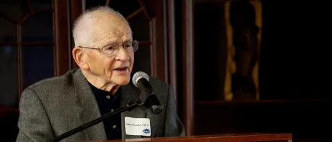 Former Athletic Director Jim Beaudry giving speech