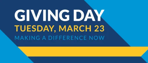 Graphic for U N E's annual giving day Tuesday March, 23, 2021