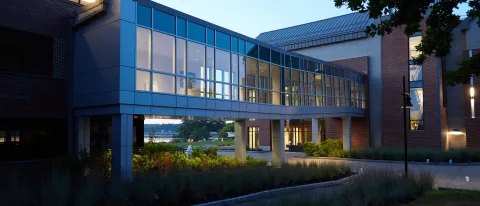 Photo of walkway to Ripich Commons at twilight