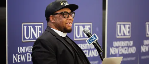 Rev. Lennox Yearwood, founder of the Hip Hop Caucus and keynote speaker at UNE's One-Night Teach-In on Climate and Justice
