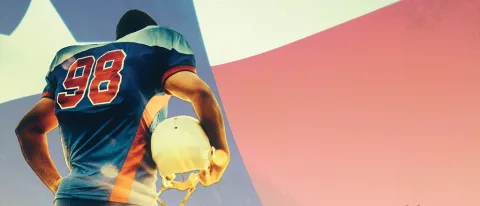 Graphic depicting a football player holding a helmet