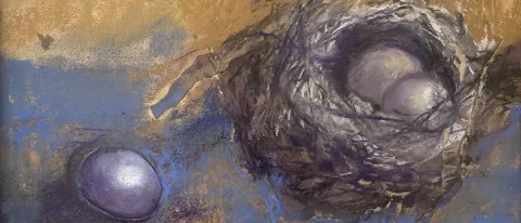 A bird's nest painted in pastels. Work by Laetitia Borden-Macos. 