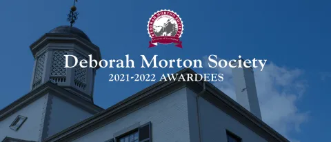 Graphic depicting 2022 Deborah Morton Society awards with Alumni Hall in background